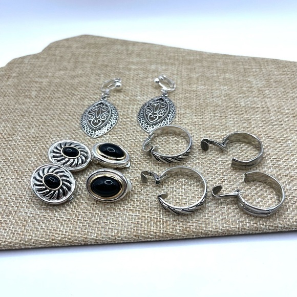 Earring Lot 5 Pair Earrings Clip on clasps assorted styles Silvertone clasp ♥️ - Picture 5 of 5